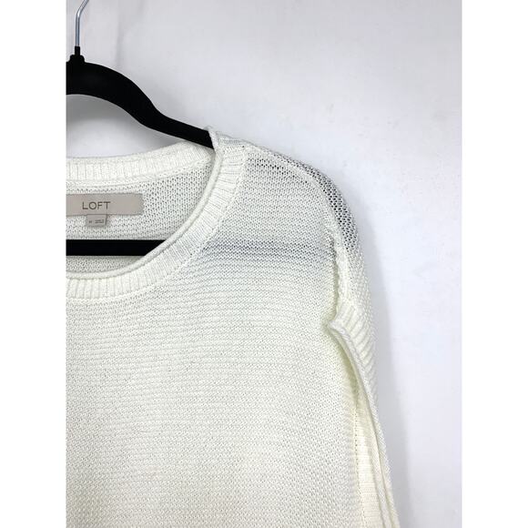 LOFT Sweater Women's Size Medium Cap Sleeve Crew Neck Cream White - Picture 2 of 5